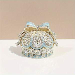 TEMU 1개 빈티지 합금 에나멜 몽골 보석함, 보석 장식 왕관 디자인, 자석 잠금 타원형 금속 보관 케이스 (반지·귀걸이·목걸이용) - 결혼 제안 선물, 부드러운 안감 홈 데코, 대형 주얼리 박스, 기념품 홀더, 정교한 디테일의 우아한 장식