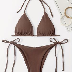 TEMU 여성용 작은 핏 스트립 패브릭 비키니