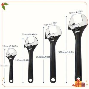 TEMU 4종류 고탄소강 조절 가능한 렌치 세트, 6인치, 8인치, 10인치, 12인치 - 열처리, 블랙 فس포 코팅, 미끄럼 방지 그립, 엄지 바퀴 디자인, 파이프 설치용 합금강 손잡이, 욕실 하드웨어, 차량 유지 보수 - 수동 작동, 조립 필요 없음