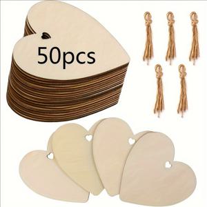 TEMU 미완성 나무 복숭아 하트 장식 50개, 크리스마스 트리 걸이용 목재 슬라이스 DIY 공예 선물, 결혼식 파티 오너먼트