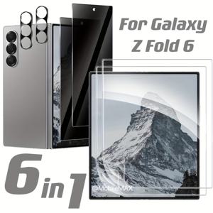 TEMU 삼성 갤럭시 Z 폴드 6/5/4/3용 6-in-1 스크린 프로텍터 키트: 내부 TPU 필름 2개, 외부 프라이버시 강화 유리 2개, 카메라 렌즈 보호기 2개 포함 - HD 클리어, 케이스 친화적, 갤럭시 Z 플립 6용