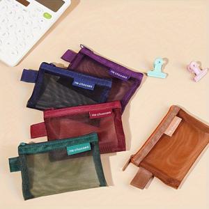 TEMU 5개 나일론 메쉬 지퍼 파우치, 직사각형 다목적 보관 백, 손세탁 가능, 보석, 필수품 및 액세서리에 다재다능한 휴대용 모든 것