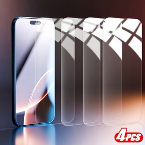 TEMU 4pcs 강화 유리 스크린 보호기, 초명확도, 전체 커버, 거울, 긁힘 방지, HD 디스플레이, for iPhone 16 Pro Max Plus, 15/14/13/12/11 Plus/Pro/Pro Max, 12 Mini 13 Mini, X/XS/XR/XS Max, 7/8 Plus, 7/8/SE2/SE3