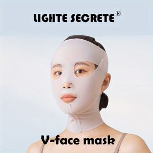 TEMU LIGHTE SECRETE V-얼굴 마스크, 통기성 메쉬 소재, 시원함 효과, 남녀공용, 얼굴 리프팅, 주름 감소, 알코올 없음, 얼굴 트레이닝 밴드, 회색/흰색, 미용 제품