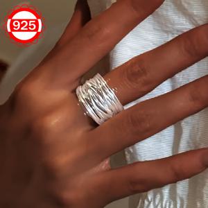 TEMU 925 실버 저알레르기 반지, 한 팩, 여성용 멀티 레이어 와이드 라인 링과 작은 디자인 감각의 인덱스 핑거 링 테일 링, 커플을 위한 선물, 베스트 프렌즈, 일상 웨딩 연회 해변 휴가, 추수감사절 크리스마스 방산화 포장, 5.3g