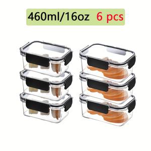 TEMU 6개 16oz PET 소재 밀폐 식품 보관 용기, 직사각형, 플립 탑, 재사용 가능, 손세척, 다목적, 비전기, 과일, 케이크, 빵, 고기, 주방 보관 용 휴대용 도시락 포함|수납정리함|정리함