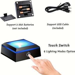 TEMU 1개의 아르 데코 스타일 터치 스위치 LED 디스플레이 베이스. USB 전원 및 색상 변경 아트 스탠드, 3D 사진, 유리 구슬, 아크릴 아트, 주얼리, 투명 재료, 수지 등에 적합합니다. 파티, 가정, 방, 책상, 사무실 장식에 적합합니다.