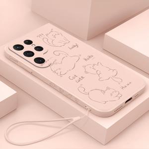 TEMU 만화 캐릭터 귀여운 고양이 손으로 그린 디자인 핸드폰 케이스 삼성 S24 ULTRA/S23 PLUS/S23/S22+/S21/S20 FE/NOTE20 Ultra/10Plus + Tpu 핸드 스트랩|핸드폰케이스