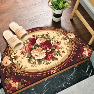 TEMU 1pc 빈티지 꽃무늬 반원 환영 도어매트, 미끄럼 방지 고무 뒷면, 기계 제조 폴리에스테르, 가벼움, 세탁 가능, 거실/침실/욕실/주방, 파티오 장식, 세련된 홈 액센트에 이상적