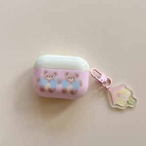 TEMU 애플용 핑크 그린 두 마리 곰 AirPods 3/4용 심플 귀여운 곰 AirPods Pro 무선 헤드셋 커버, 여자 하트 Pro2 여성용 헤드셋 커버