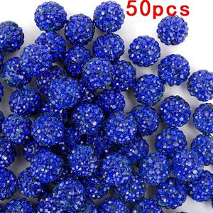 TEMU 50개 로열 블루 라인스톤 크래프트 비즈, 10mm 샤이니 디스코 볼 장식 비즈 DIY 쥬얼리 만들기, 핸드메이드 팔찌 목걸이 귀걸이 액세서리