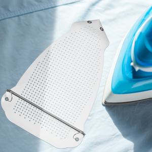 TEMU 내구성 있는 테프론 철재 신발 커버 - 전기 다리미용 내열 밑창 보호판, 쉬운 설치, 타는 자국 방지, 가정 및 의류 공장에 적합, 화이트 퍼플 악센트, 열 저항 다리미 커버, 패브릭 보호, 천공 디자인, 스프링 부착 기능