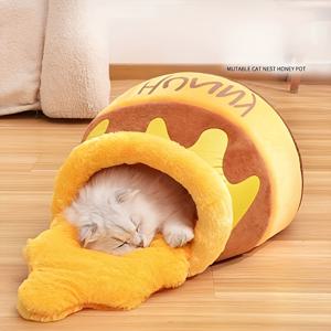 TEMU 1개의 아늑한 현대식 꿀 냄비 고양이 소파 침대 - 부드럽고 두껍게 두꺼워진 플시 폴리프로필렌, 사전 조립된 귀여운 애완 동물 집, 휴식을 위한 이상적인, 8kg 미만의 고양이에게 적합