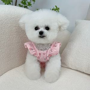 TEMU Pet Princess S-XL 페어스 & 핑크 개 드레스 - 소형 여성 개용 귀여운 플라이 슬리브 디자인, 니트 폴리에스테르, 버튼 업 스커트, 실내 및 실외 놀이에 이상적, 실내 놀이 의상 | 재미있는 개 드레스 | 니트 텍스처|강아지옷