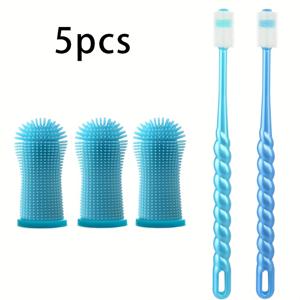 TEMU 5개의 강아지 칫솔, 강아지 손가락 칫솔, 360도 실리콘 강아지 칫솔 강아지 치과 관리를 위해, 강아지와 고양이의 이를 닦는 데 편리하고, 배터리 없음