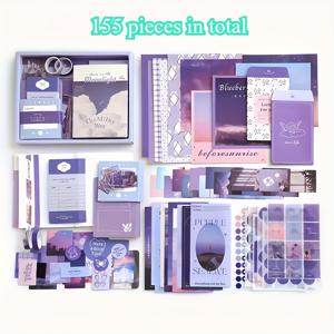 TEMU 창의적인 저널 및 다이어리 키트 - 장식 스티커, 와시 테이프, 노트북 및 크래프트 종이 포함 - 혼합 색상 종이 재료, 예술적 표현을 위한 계절 중립 문구 선물 세트