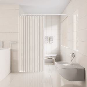 TEMU 1pc 86.6x78 인치 접이식 커튼 - 자기 흡입 및 후크가 있는 사생활 욕실 분할, 폴리에스터 재질, 호텔 및 가정용으로 이상적, 건조 및 젖은 분리, 세련된 파란색 수직 줄무늬 디자인, 욕실 커튼|수건|샤워커튼