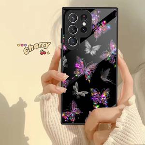 TEMU 삼성 S 시리즈 S9 S10 S20 S21 S22 S23 S24 S25 + e FE 울트라 플러스 5G용 고품질 컬러 나비 패턴 커버 강화 유리 폰 케이스