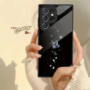 TEMU 삼성 S 시리즈 모델(S9, S10, S20, S21, S22, S23, S24, S25, FE Ultra Plus 5G 포함)에 적합한 멋진 나비 디자인의 강화 유리 휴대전화 케이스 커버입니다.