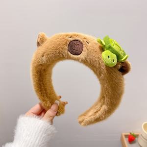 TEMU 플러시 카발라 헤어밴드 워시드 카피바라 하이 크라운 헤어밴드 귀여운 만화 헤어 액세서리 가을과 겨울용