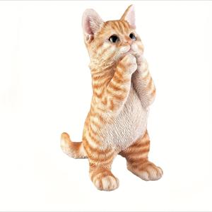TEMU 1pc 아르 데코 수지 오렌지 고양이 조각상 - 바닥 장착 실외 정원 파티오 장식, 전기 불필요, 이상적인 어머니의 날 선물 및 동물 추모 장식