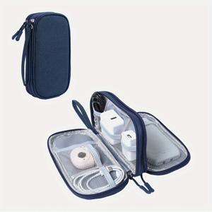 TEMU 1pc 튼튼한 폴리에스테르 전자 주최자 포켓, 전원 은행, 충전 케이블, USB 코드를 위한 휴대용 케이블 저장 가방, 여행 액세서리 케이스