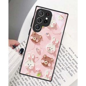 TEMU 애플과 삼성 갤럭시 노트20, 10, S25, S24, S23, S22, S21, S20, S10, S9 + E 울트라 5G FE 2022 플러스와 호환되는 토끼를 그린 오일 페인팅을 특징으로 하는 강화 유리 폰 케이스 커버.