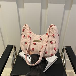 TEMU 여성을 위한 유럽/미국 스타일 코듀로이 어깨 가방 1개, 캐주얼 크로스바디 스트랩, 가벼운, 지퍼 클로저, 폴리에스테르 안감, 시티 테마, 랜덤 프린트 디자인 - 화이트와 밝은 핑크 색상으로 제공