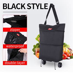 TEMU 1pc 접이식 쇼핑 카트 토트 백, 휴대용 경량 핸드 풀 트롤리, 2휠 슈퍼마켓 카트, 튼튼한 폴리에스테르, 방수, 지퍼 클로저, 다기능 노인 보조, 10L 이상 용량, 25kg 무게 용량