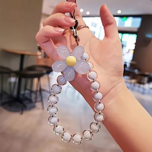 TEMU 1개 수제 비즈 휴대폰 끈, 꽃 장식이 달린 화려한 체인 손목 끈, 내구성 있는 ABS 소재, 카메라, 열쇠, 우산, 물병에 사용할 수 있는 독창적인 액세서리 - 귀여운 여자 디자인