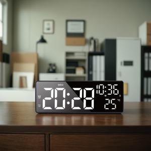 TEMU 1pc 크리스마스 디지털 알람 시계, 대형 디스플레이, 온도 및 달력 - 직사각형 플라스틱 데스크 시계, 삐 소리 알람, DST, 디머, 스누즈 기능, 침실 및 거실용 - USB/배터리 구동|달력|달력|캘린더