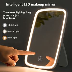 TEMU 조절 가능한 밝기와 3색 조명(화이트/내추럴/따뜻한)가 있는 화이트 LED 메이크업 거울, USB 충전식, 휴대용 디자인으로 집과 여행 및 선물용, 조절 가능한 조명 거울 | 세련된 모던 미러 | 접이식 디자인의 휴대용 거울