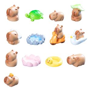 TEMU 13개 귀여운 카피바라 미니어처 피규어, 침실, 차량, 데스크탑용 창의적인 레진 장식 액세서리, 물속 카피바라 풍경