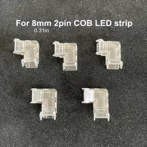 TEMU 5개 90도 L자형 COB LED 스트립 라이트 커넥터, 8mm 2핀, 투명 플라스틱, 전원 필요 없음, RGB CCT 테이프 라이트용
