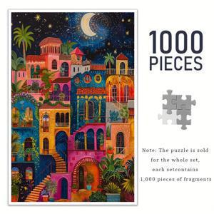 TEMU 드리미 타운, 성인용 1000피스 퍼즐 - 50*70Cm/19.7*27.6인치 크기의 거대한 퍼즐, 고품질, 두껍고 내구성이 뛰어남 - DIY 애호가를 위한 완벽한 무테 액자 장식 및 이상적인 생일 선물.