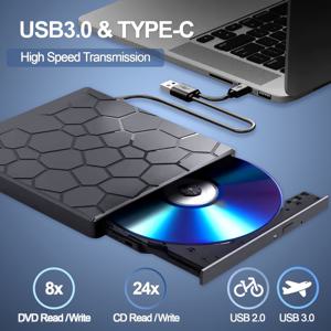 TEMU 노트북 및 데스크탑용 USB 3.0 울트라 슬림 외장 CD/DVD 드라이브 - 육각형 디자인 버너 플레이어, 윈도우 11/10/8/7, 맥, 리눅스 호환, USB 케이블 및 전원 어댑터 포함, 시스템 설치 | 스타일리시한 기술 액세서리 | 안전한 데이터 저장|CD플레이어