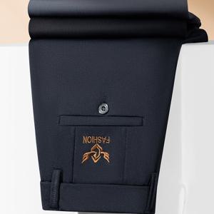 TEMU 남성 캐주얼 롱 팬츠, 블랙 스트레치 슬림핏 드레스 팬츠, 미드웨이스트 레귤러 핏, 폴리에스테르 94% 스판덱스 5%, 버튼 플라이, 올 시즌, 워븐 패브릭, 210g/m², 알파벳 패턴, 주말 캐주얼 - 약간 스트레치|냉장고바지|남자바지|바지