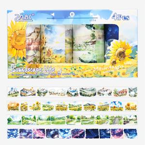 TEMU 4롤 80mm x 2m 로맨틱 레트로 라이프 시리즈 만화 풍경 와시 테이프 - 스크랩북킹, 저널링 및 DIY 공예용 애완 동물 꽃과 자연 장면, DIY 공예 테이프 | 예술적인 테이프 | 애완동물 소재