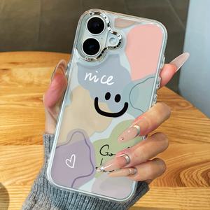TEMU 아이폰 16/iPhone 16 pro max/16plus/16pro/iPhone 15/iPhone 15 pro max/15plus/15pro에 적합한 스마일 페이스 컬러 블록, 고급 원래 방탄 투명 보호 케이스