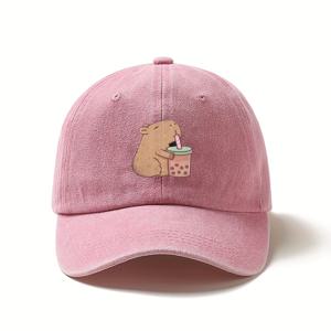 TEMU 1개 카피바라 보바티 베이스볼 캡 - 사랑스러운 갈색 디자인, 가벼운 폴리에스터, 캐주얼 스타일, 가족 및 친구를 위한 완벽한 선물, 기프트 캡 | 독특한 그래픽 캡 | 가벼운 모자