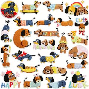 TEMU 25개 귀여운 닥스훈트 자수 패치, 다색 철제/바느질용 DIY 의류, 티셔츠, 청바지, 마스크, 백팩 장식 - 사랑스러운 강아지 디자인