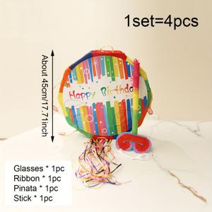 TEMU 4개 세트 - 생일 파티용 대형 원형 풀 스트링 접이식 피낀아 키트, 유니콘 디자인으로, 블라인드 폴드 및 리본 히팅 스틱이 포함되어 있습니다. 이 아름다운 손으로 만든 피낀아는 주제 파티 및 축제 장식에 완벽하며, 작은 선물 3파운드까지 수용할 수 있습니다.