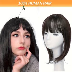 TEMU O자형 인모, 자연 블랙, 토퍼 헤어, 100% 인모, 데일리 웨어용 앞머리 포함, 가볍고 통기성 좋은 헤어 익스텐션 피스