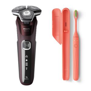 TEMU Philips Shaver 5000 Series S5831 + Philips One by Sonicare HY1100 (AAA 배터리 모델) 360도 블레이드 USB 충전 케이블 1시간 전전 충전 60분 배터리 수명 45 블레이드 90000 절단 13000 번/분 웨이브 칫솔