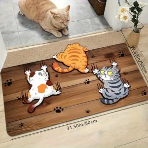 TEMU 1pc, 세 개의 만화 고양이 패턴 봄과 여름 장식용 문 카펫, 미끄럼 방지 휴일 일반 장식용 바닥 매트, 침실, 거실, 욕실 가정 장식용 카펫 바닥 매트, 세탁 가능한 가정 장식용 카펫