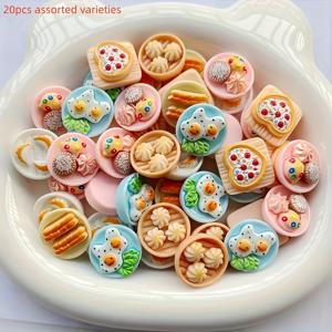 TEMU 20개 미니어처 음식 주제 , 레진 보석 매장, DIY 보석 만들기, 키체인 액세서리, 테이블 장식에 적합합니다.