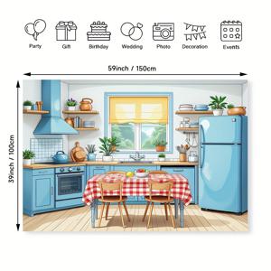 TEMU 2D 평면 파티 배너 1개, 주방 배경, 폴리에스터 포토 백드롭, 생일 용품, 케이크 테이블 사진 스튜디오 파티 장식, 야외 행사용 (다층 또는 실제 모델 아님)