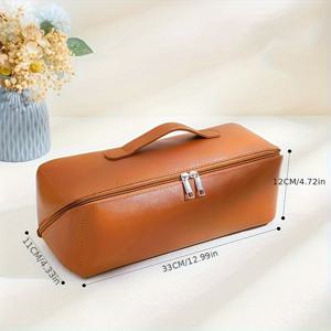 TEMU 휴대용 헤어드라이어 여행 케이스 - 다중 수납형 저자극성 정리함 (10.9cm x 32.8cm), 베이지/갈색 또는 블랙/오렌지 옵션
