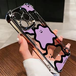 TEMU 귀여운 퍼플 고스트 케이스 아이폰 16 15 14 11 프로 맥스 X XR XS맥스 8 7 플러스 방탄 투명 소프트 백 커버