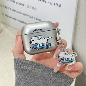 TEMU 에어팟 1, 2, 3, 4, 5 프로, 프로2용 귀여운 은색 개 귀 보호 케이스